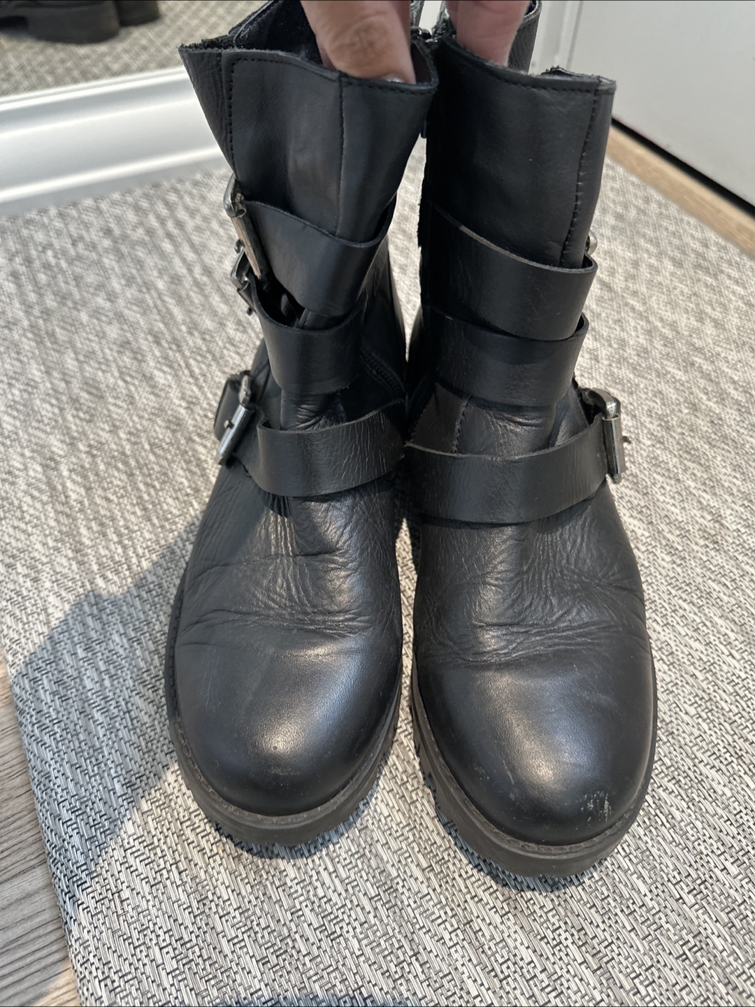 Black Leather Buckle Boots - Size 8W - photo 4