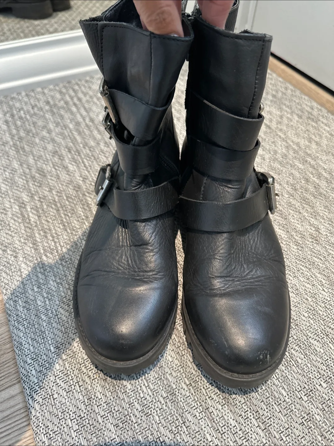 Black Leather Buckle Boots - Size 8W image indicator(4)