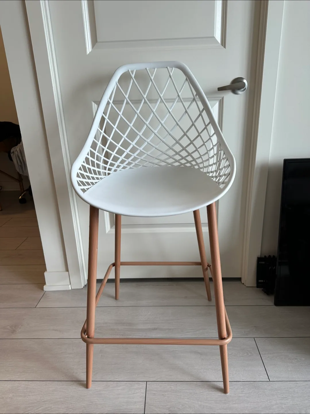 White Plastic Counter Stool with Light Wood Legs image indicator(2)