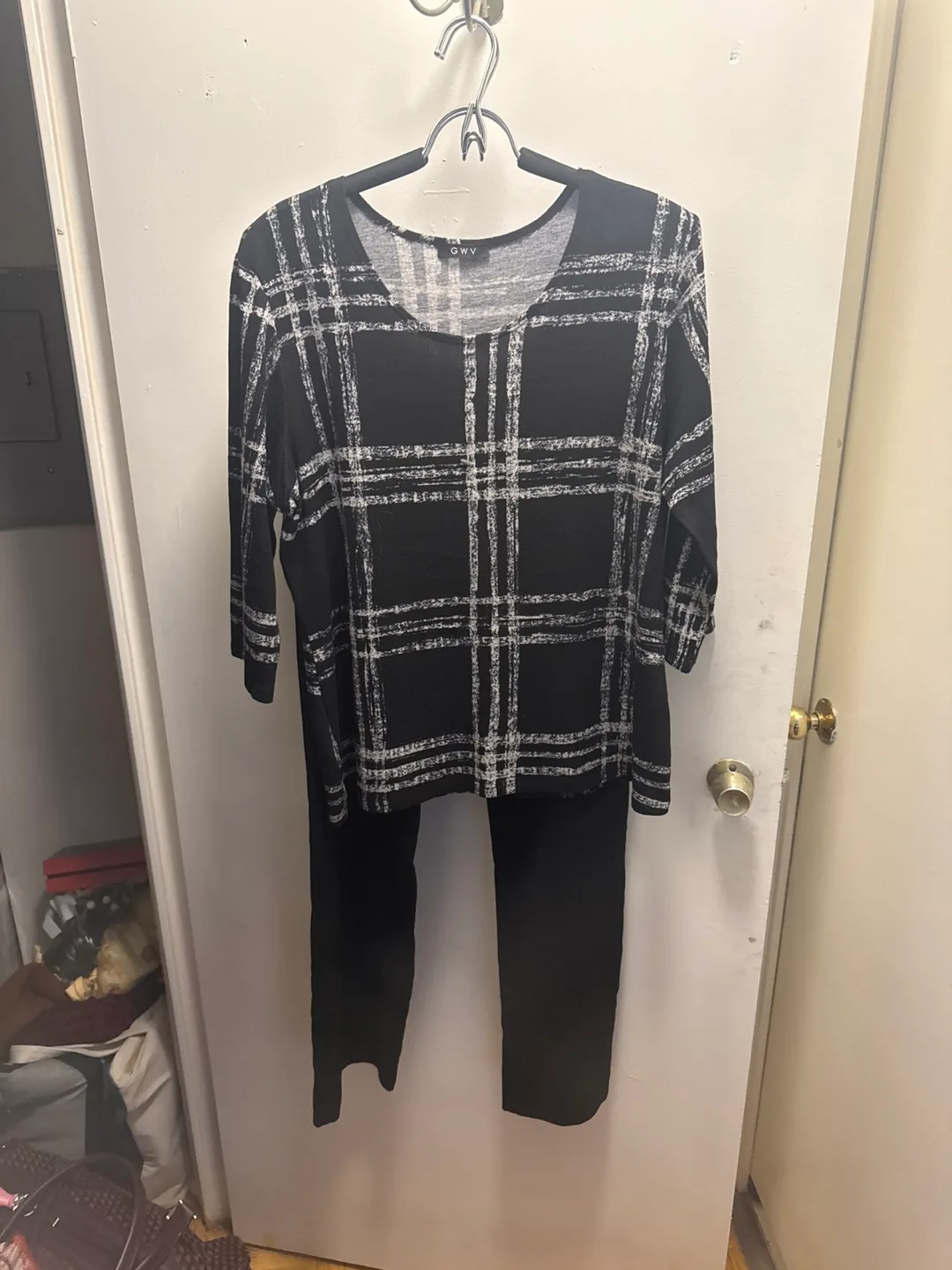 GWY Black and White Plaid Top and Pants Set thumbnail