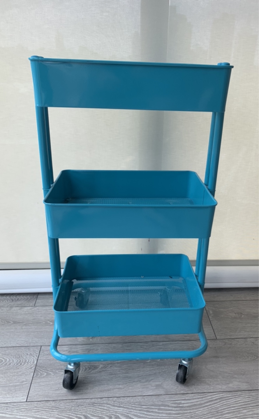 Blue rolling cart organizer