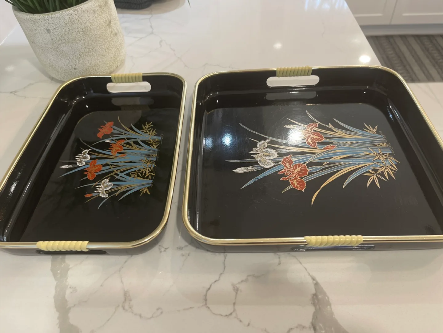 Vintage Japanese-Style Trays Set of Two thumbnail