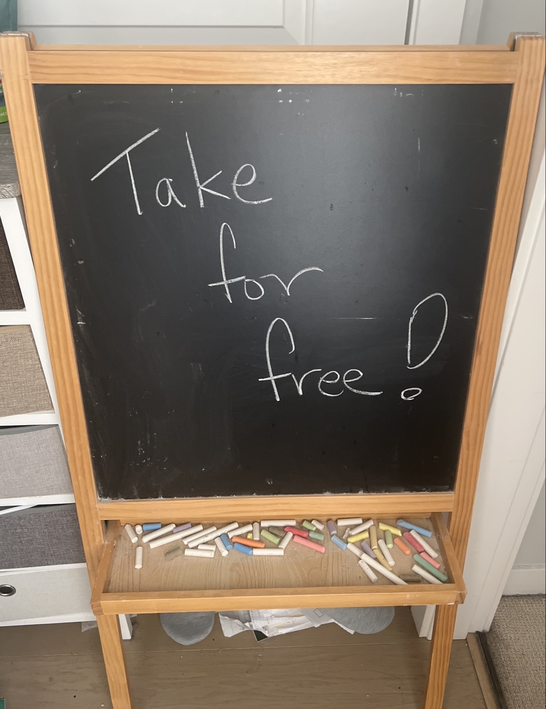 Chalk board and white board at the back