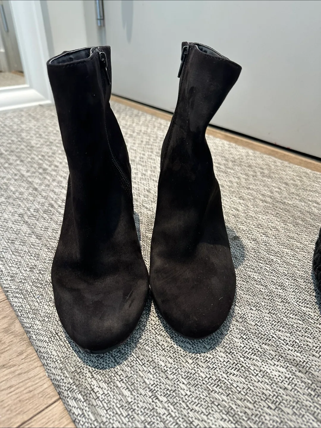 Black Suede like material Rose Embroidered Ankle Boots image indicator(3)