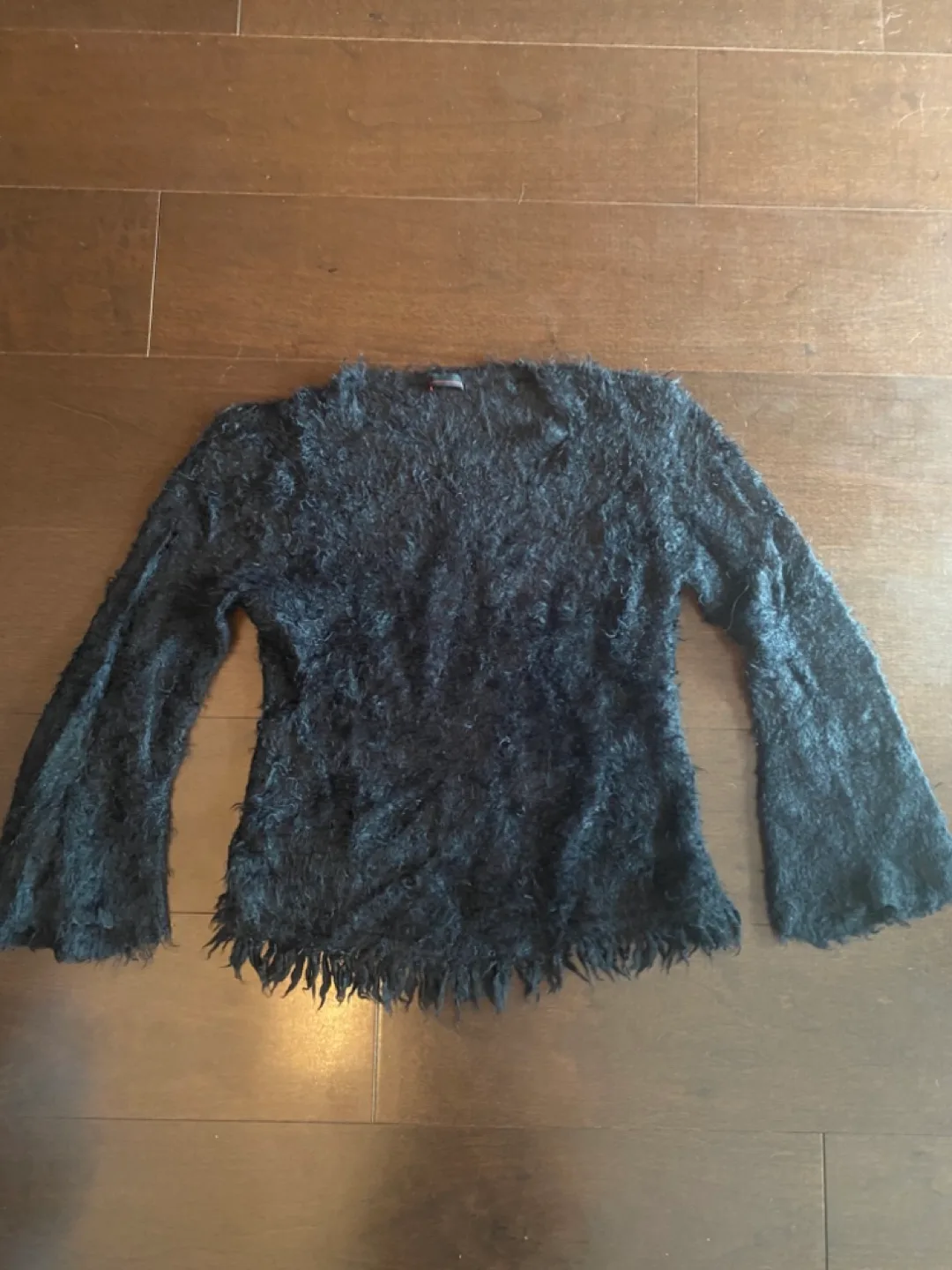 Black Fuzzy Bell Sleeve Sweater thumbnail