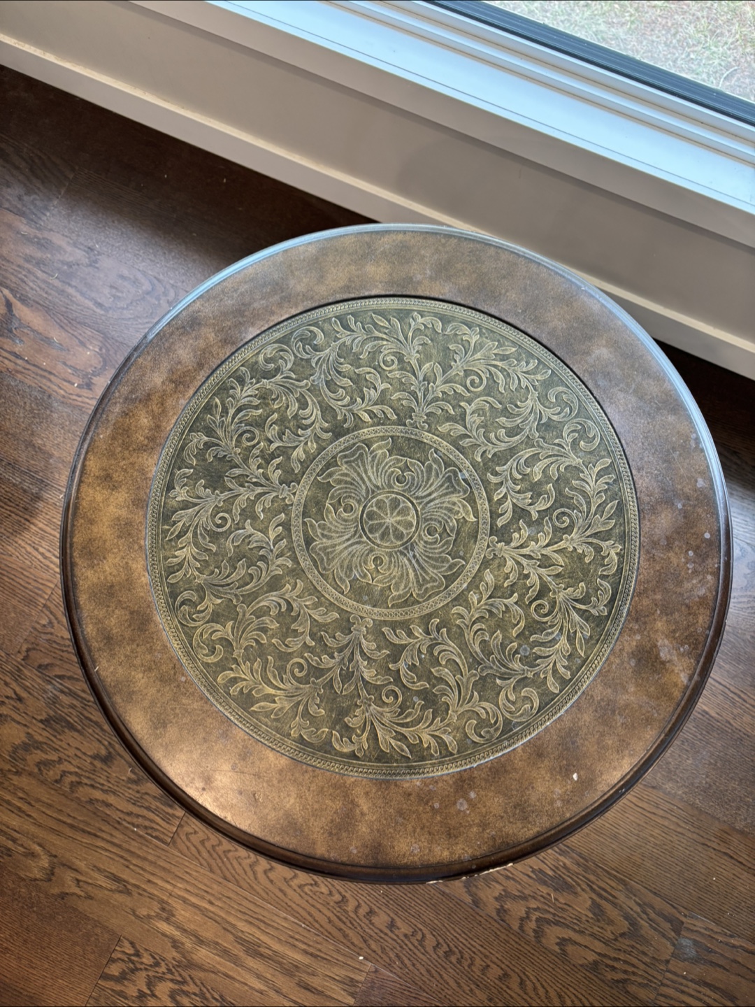 Ornate Round Wood and Metal Coffee Table - photo 2