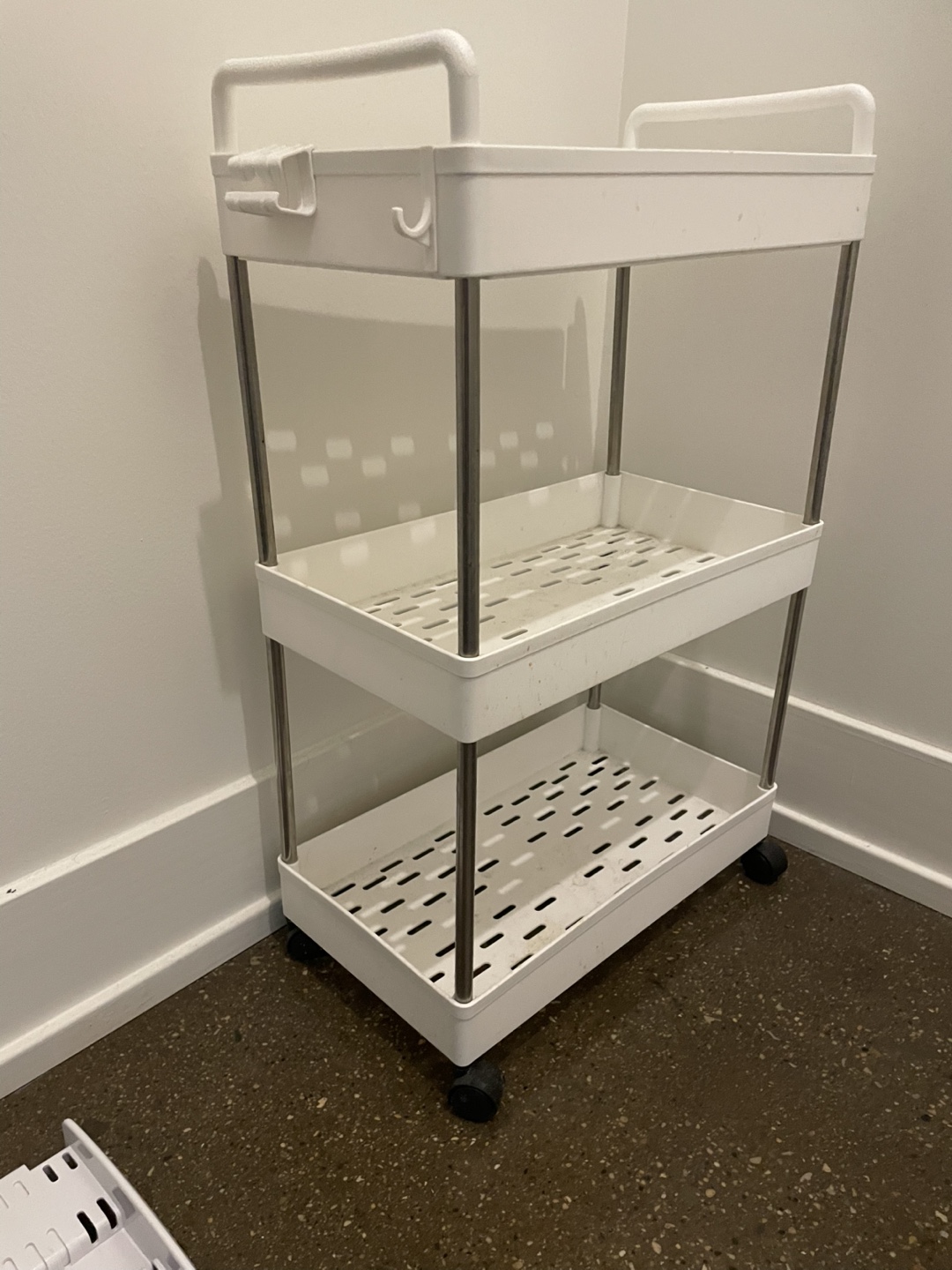White 3-Tier Rolling Cart with Handles - photo 2