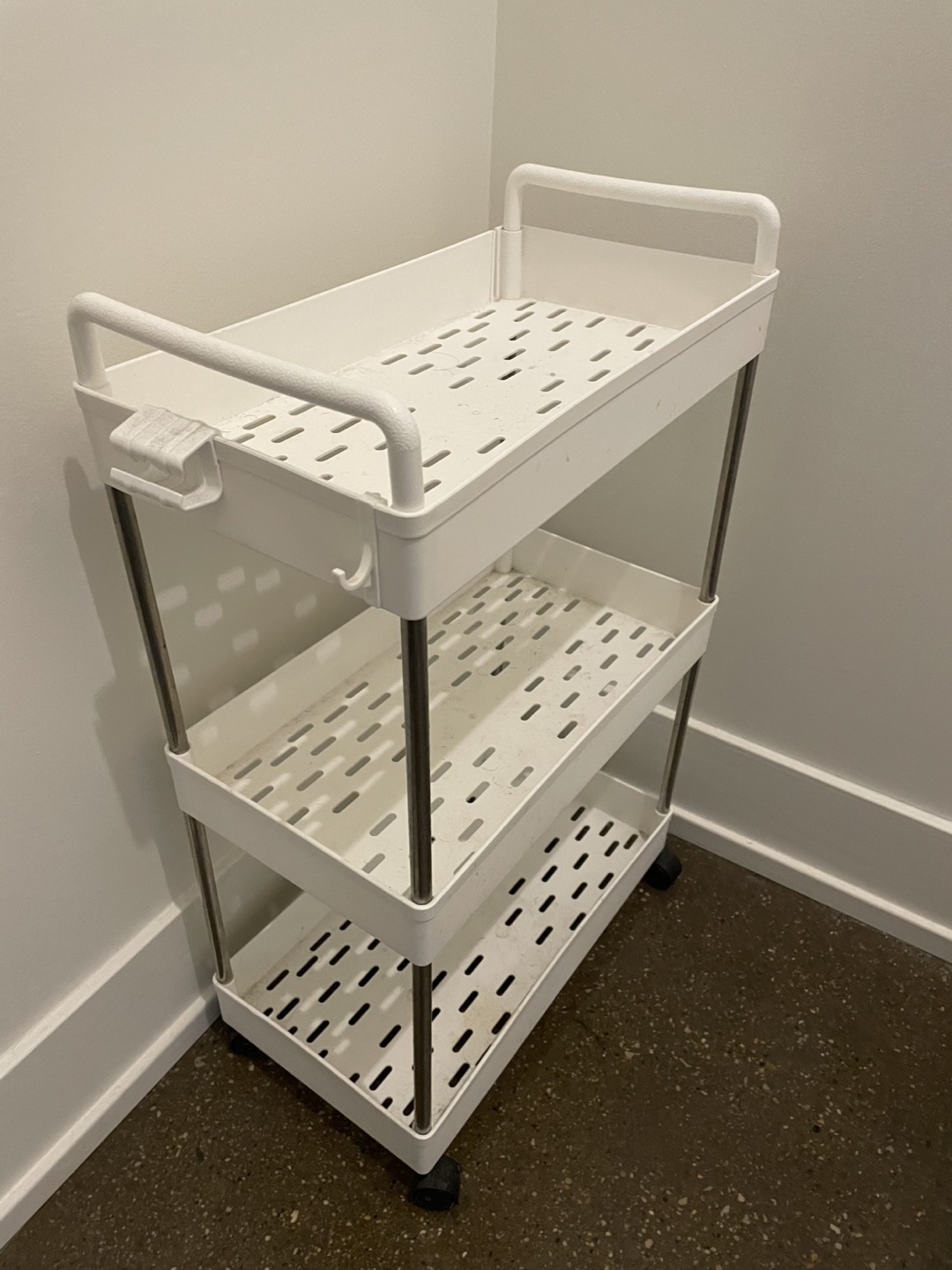 White 3-Tier Rolling Cart with Handles
