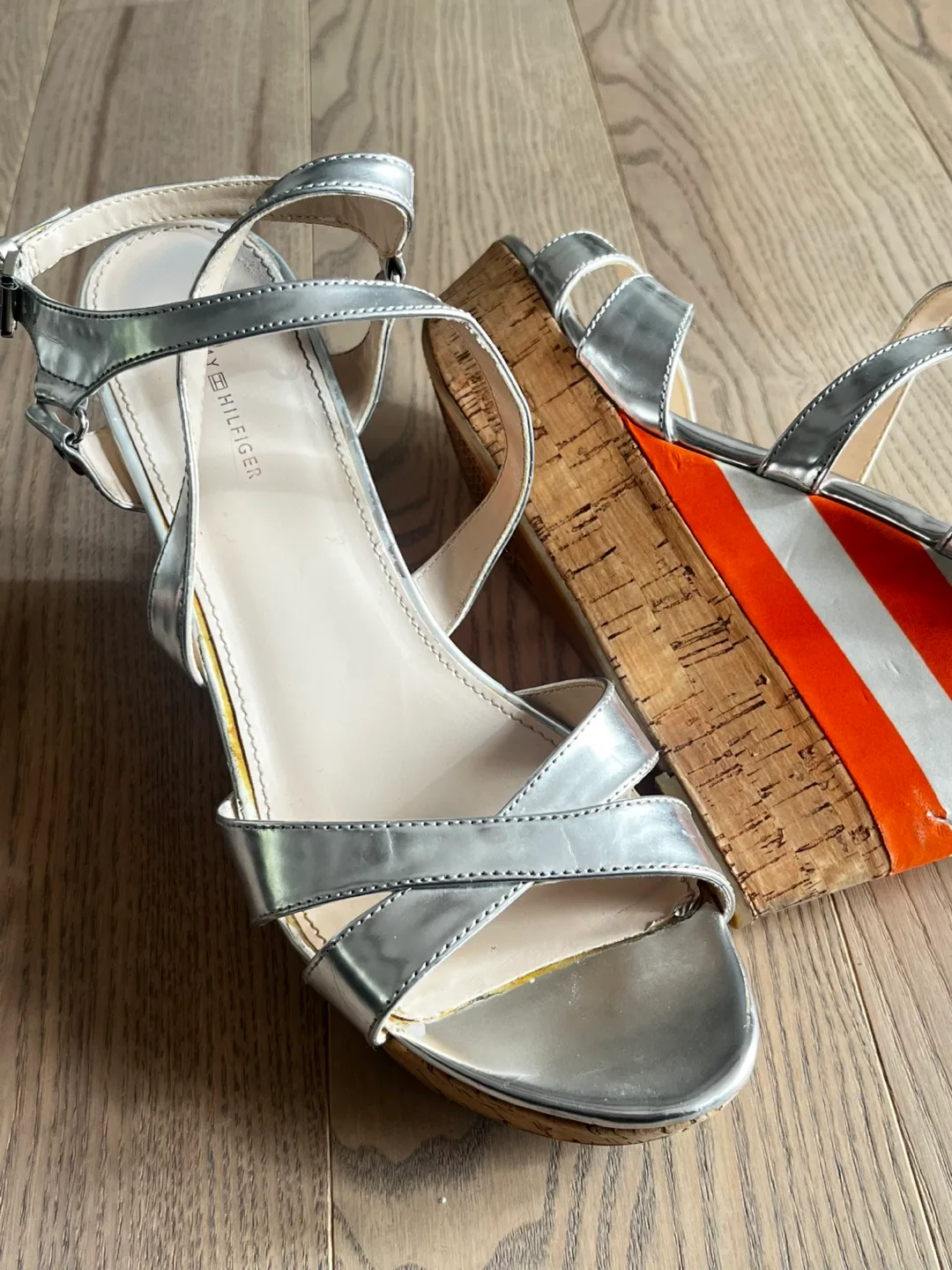 Tommy Hilfiger Silver and Orange Wedge Sandals thumbnail