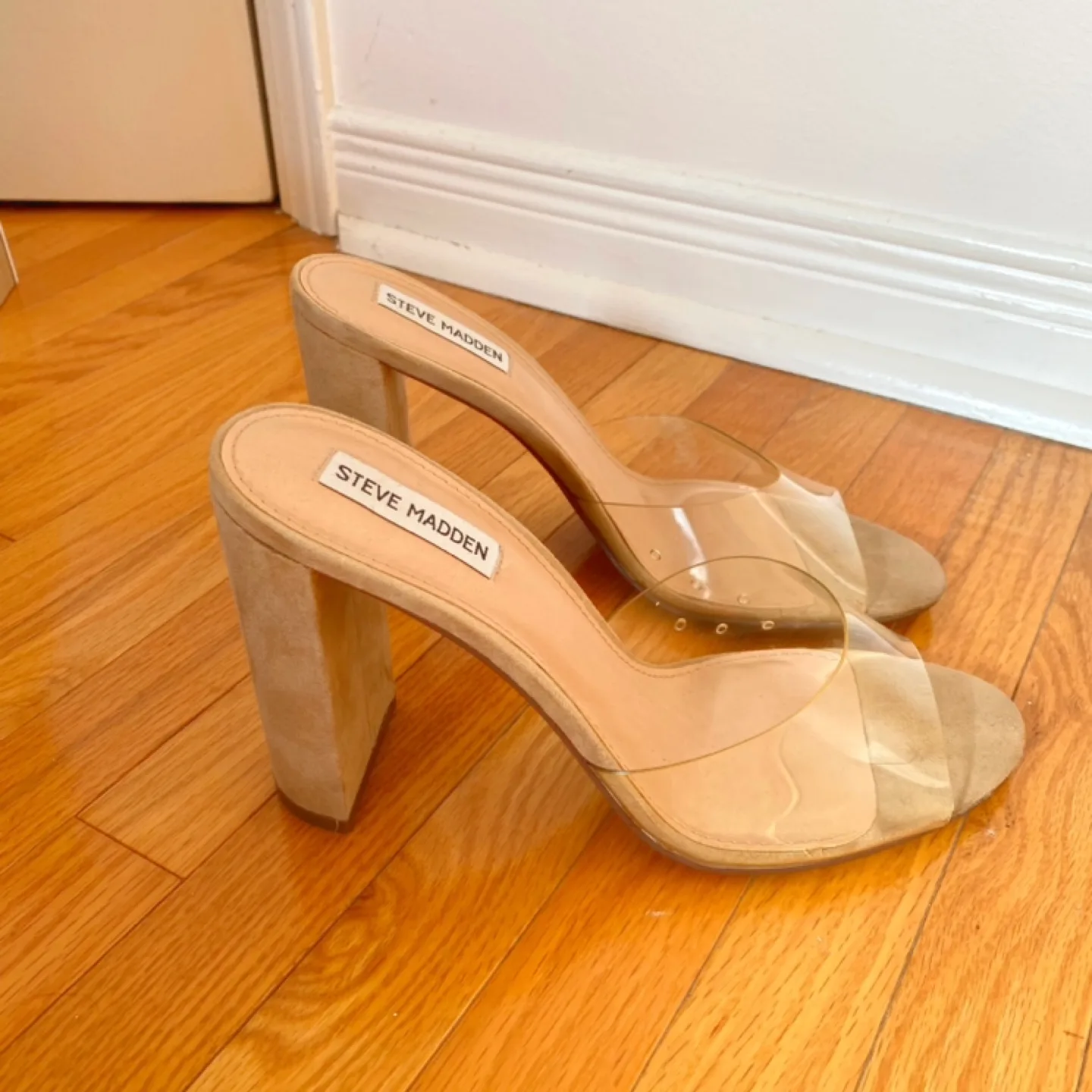 Steve Madden Clear and Nude Block Heel Mules image indicator(6)
