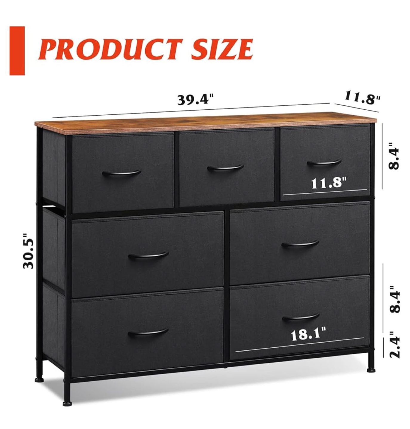 7-Drawer Fabric Dresser with Rustic Top