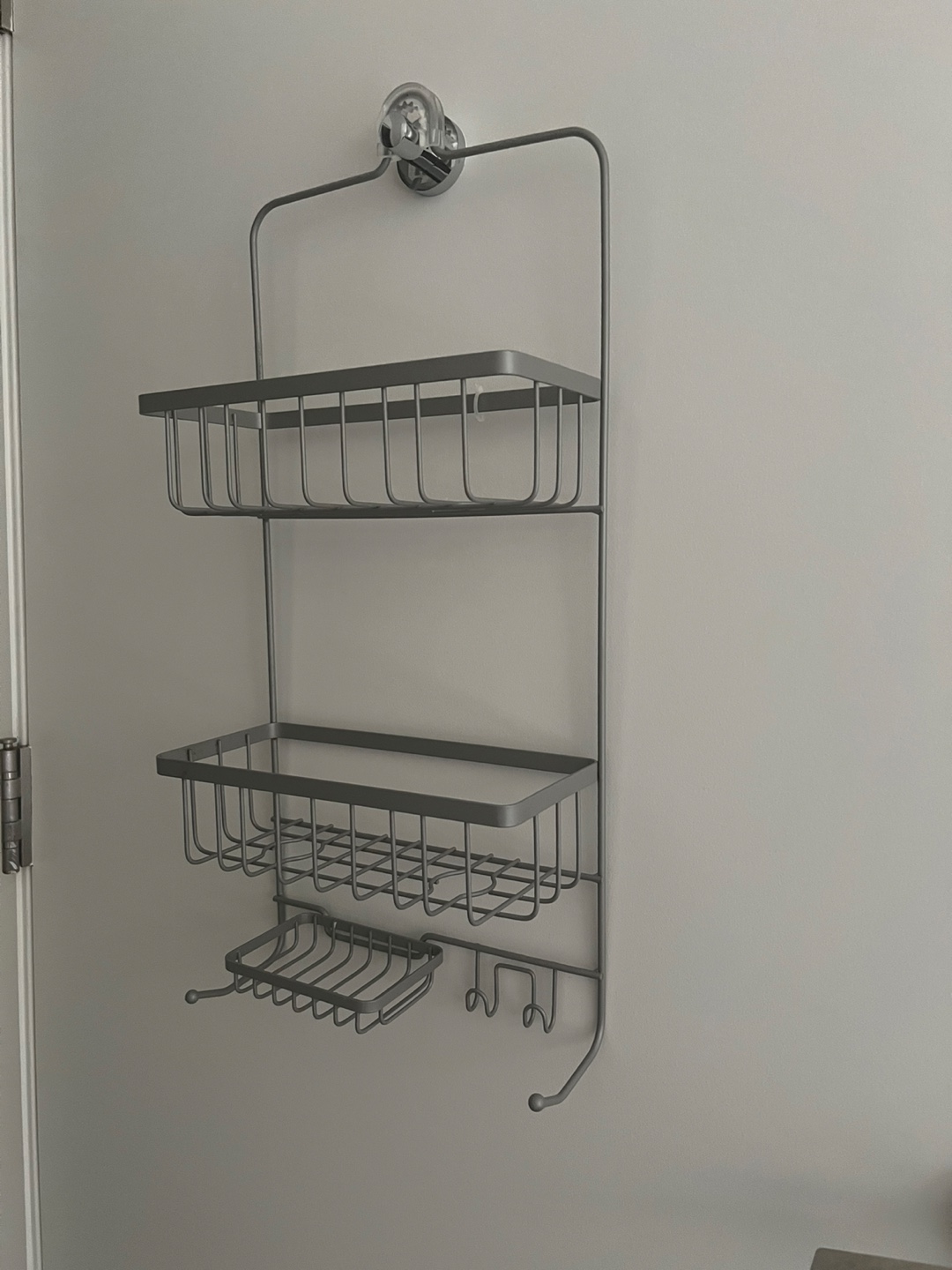 Gray Metal Shower Caddy with Soap Dish