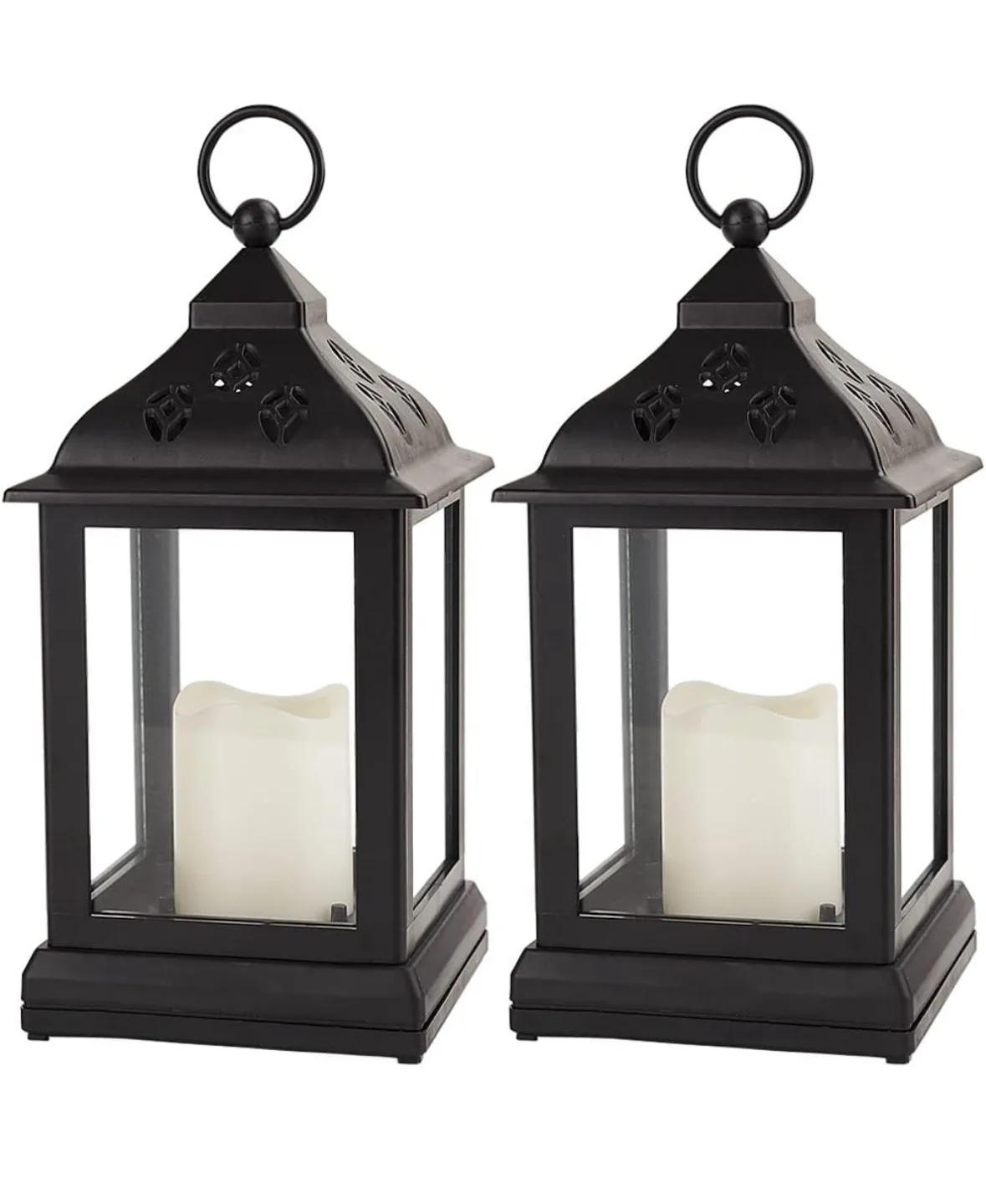 Set of Two Black Metal LED Lanterns with Flickering Candle thumbnail