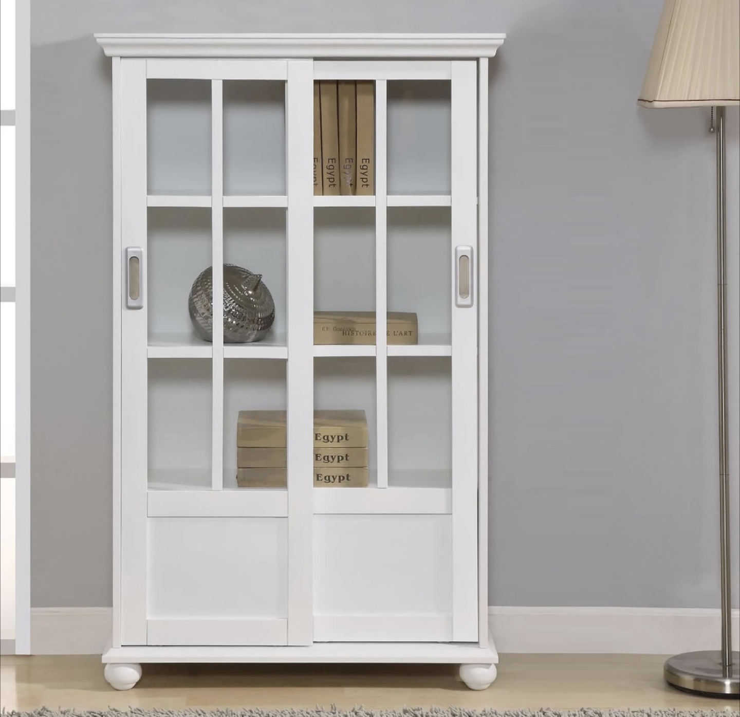 White Sliding Door Bookcase Cabinet