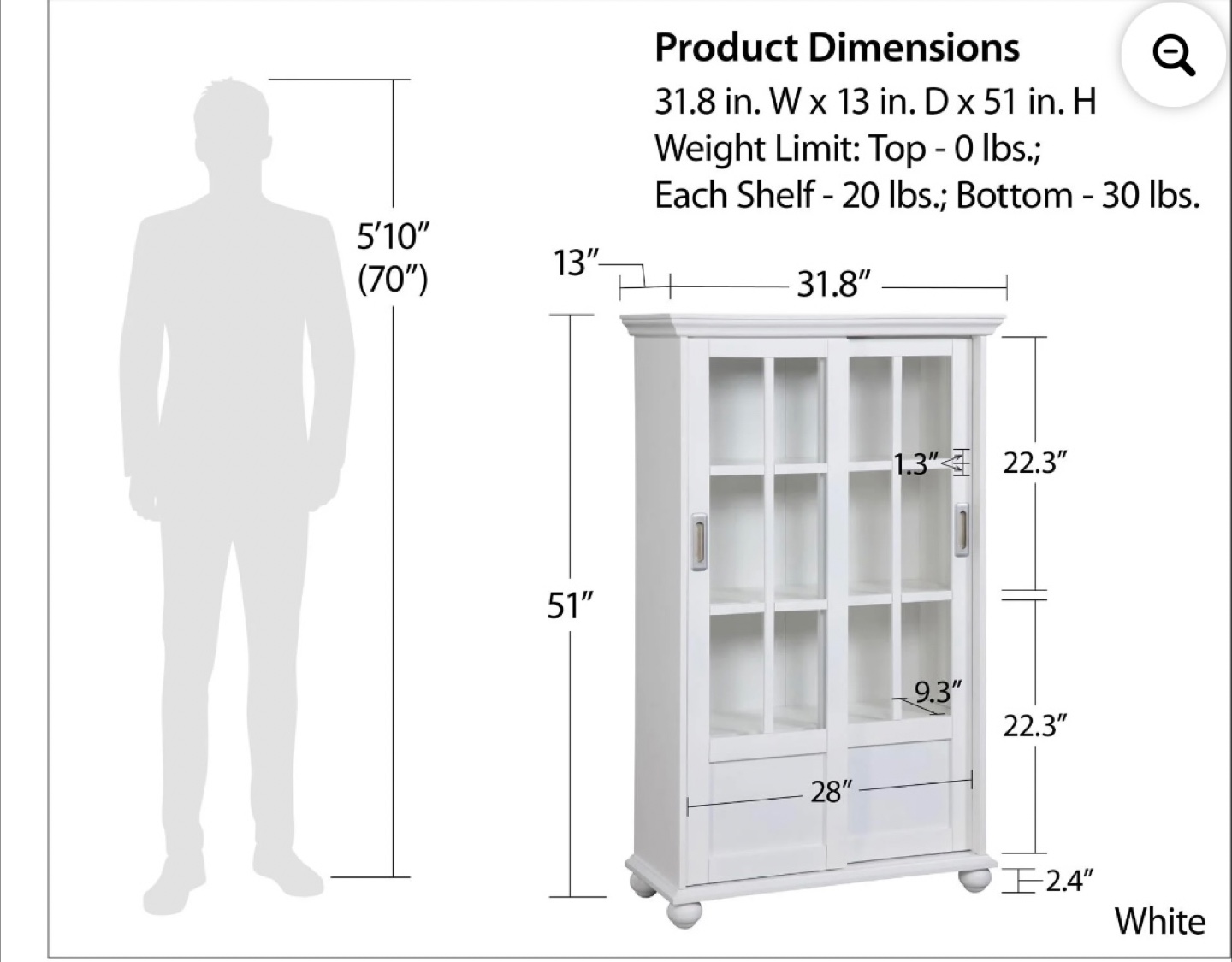 White Sliding Door Bookcase Cabinet - photo 2
