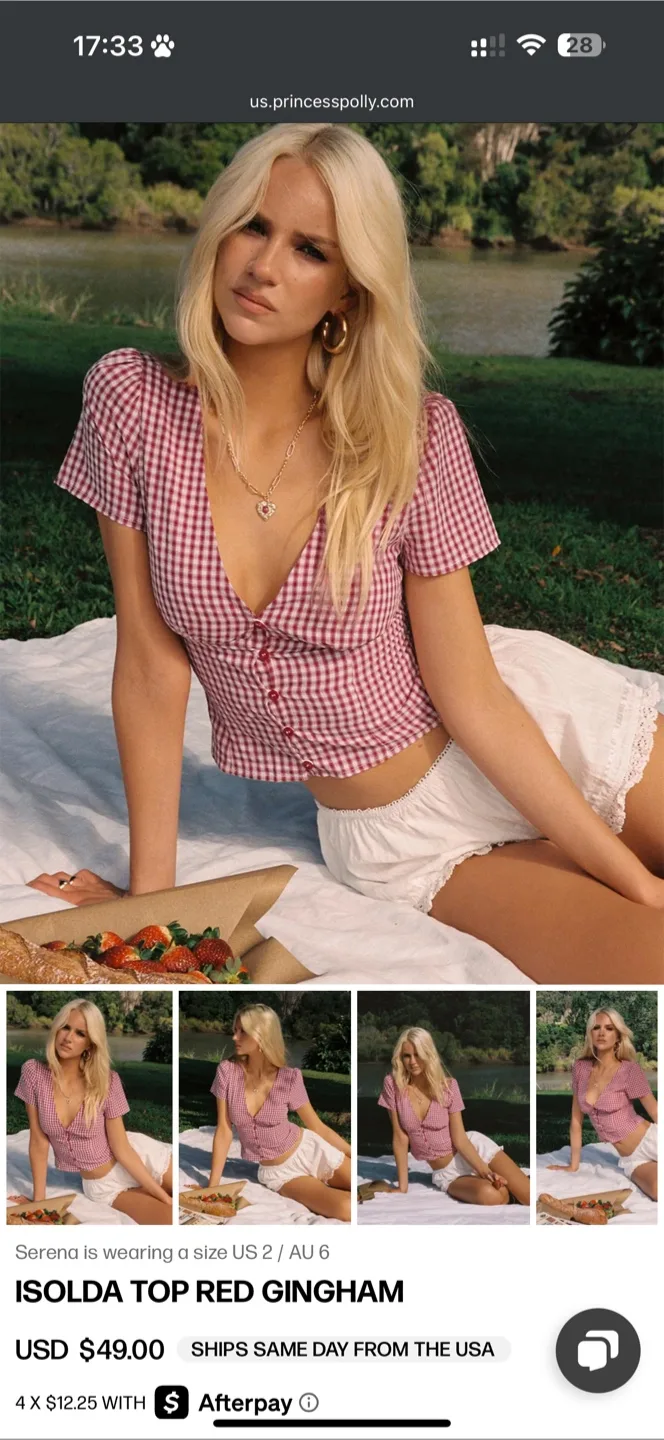 Brand New Princess Polly Isolda Red Gingham Top Size US 2/AU 6 thumbnail