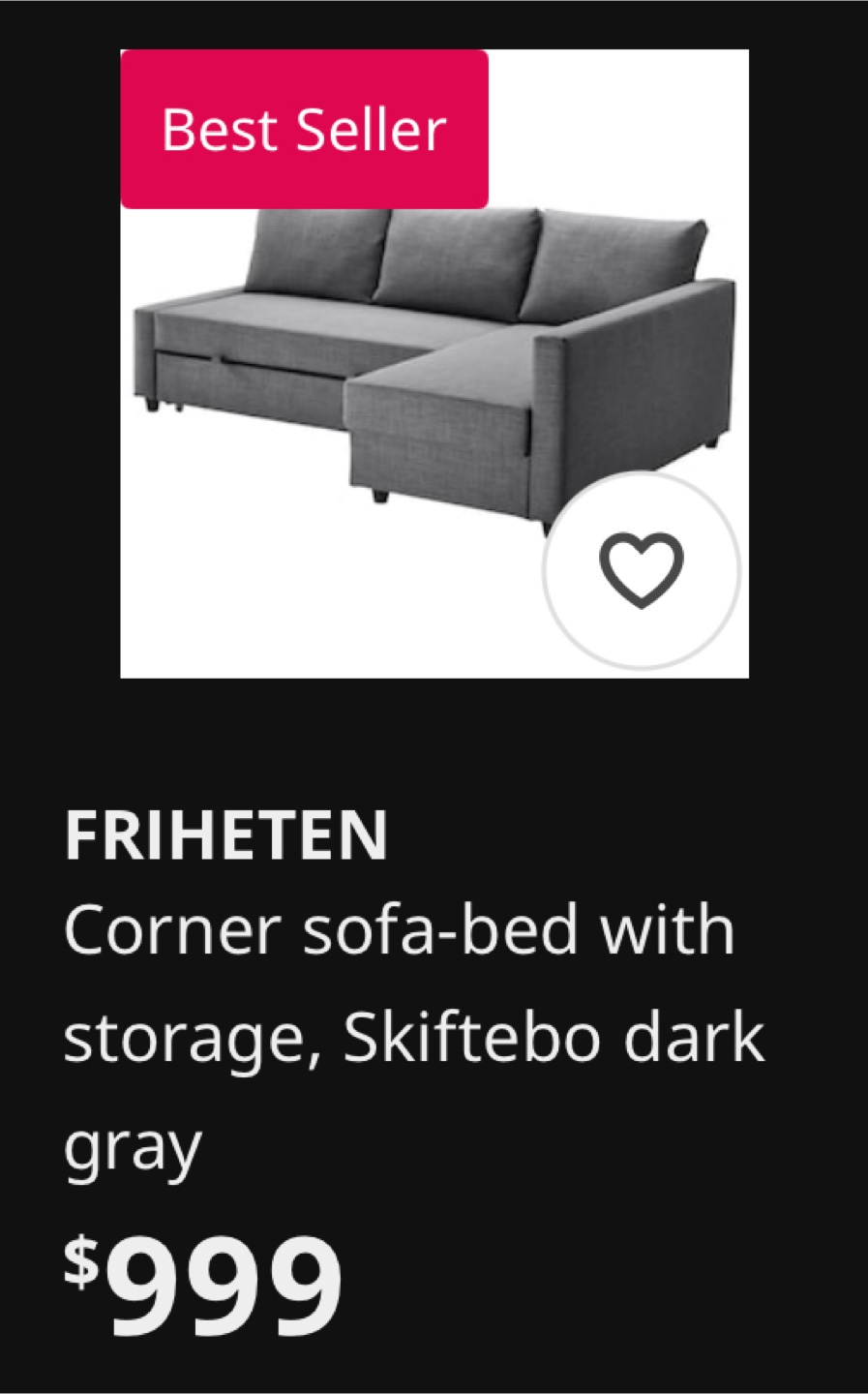 IKEA FRIHETEN Corner Sofa-Bed with Storage - Skiftebo Dark Grey - photo 4