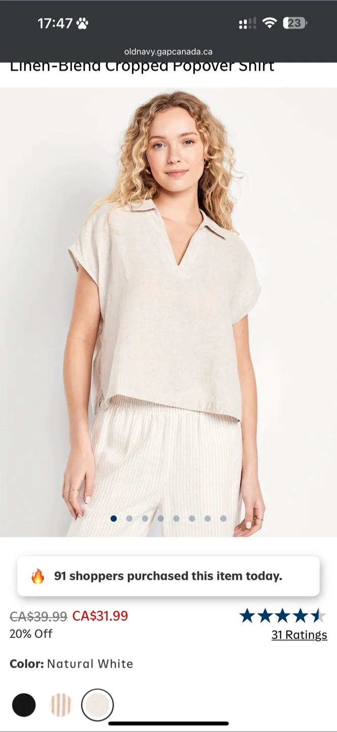 Brand New Old Navy Linen-Blend Cropped Popover Shirt thumbnail