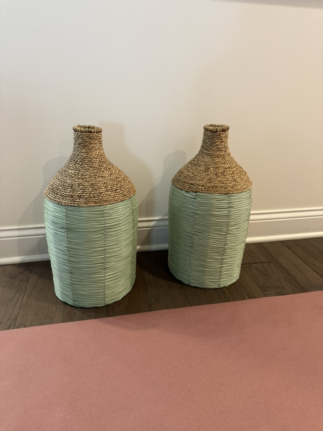 Pair of Seagrass Vases - Mint Green