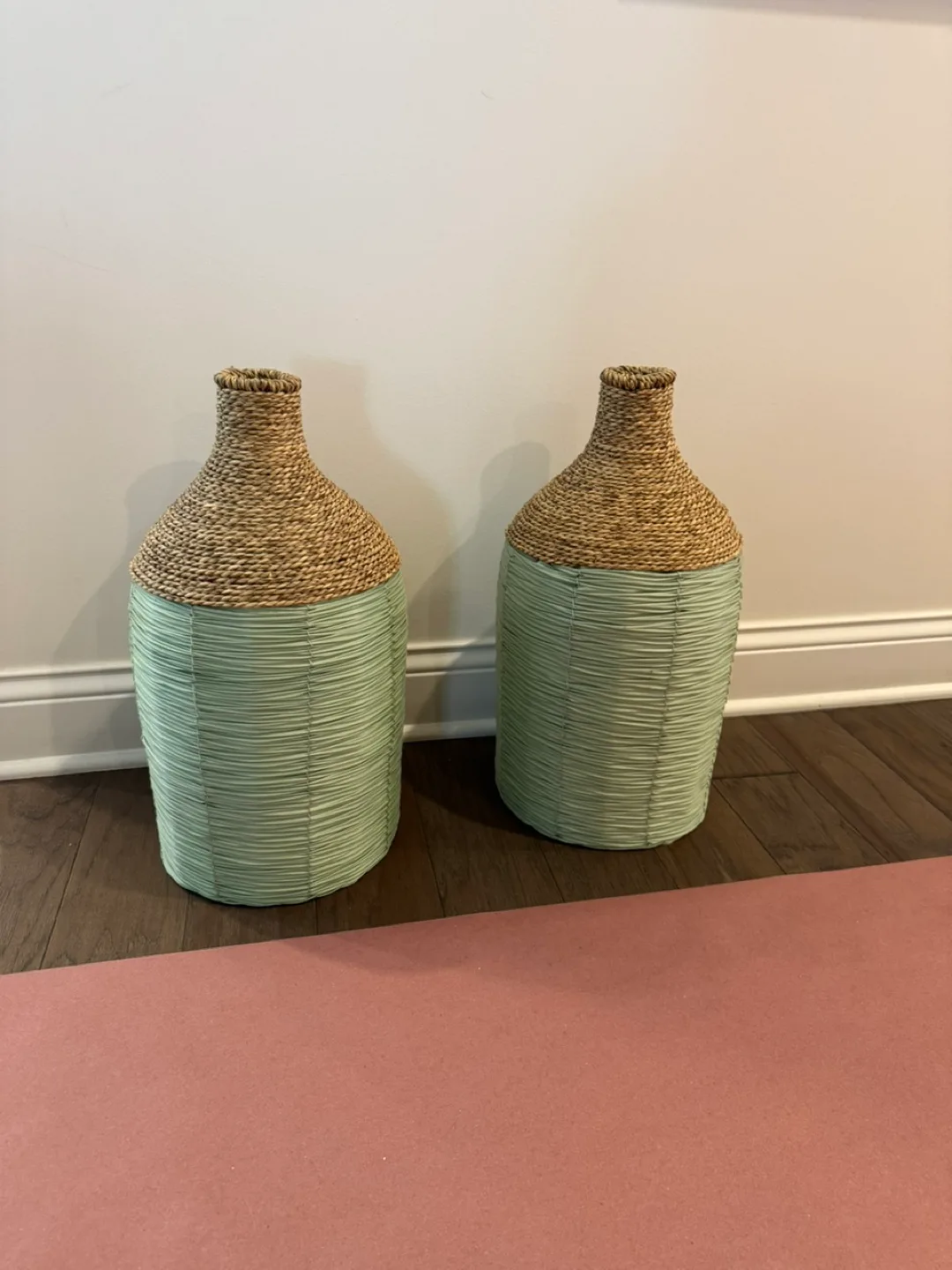 Pair of Seagrass Vases - Mint Green thumbnail