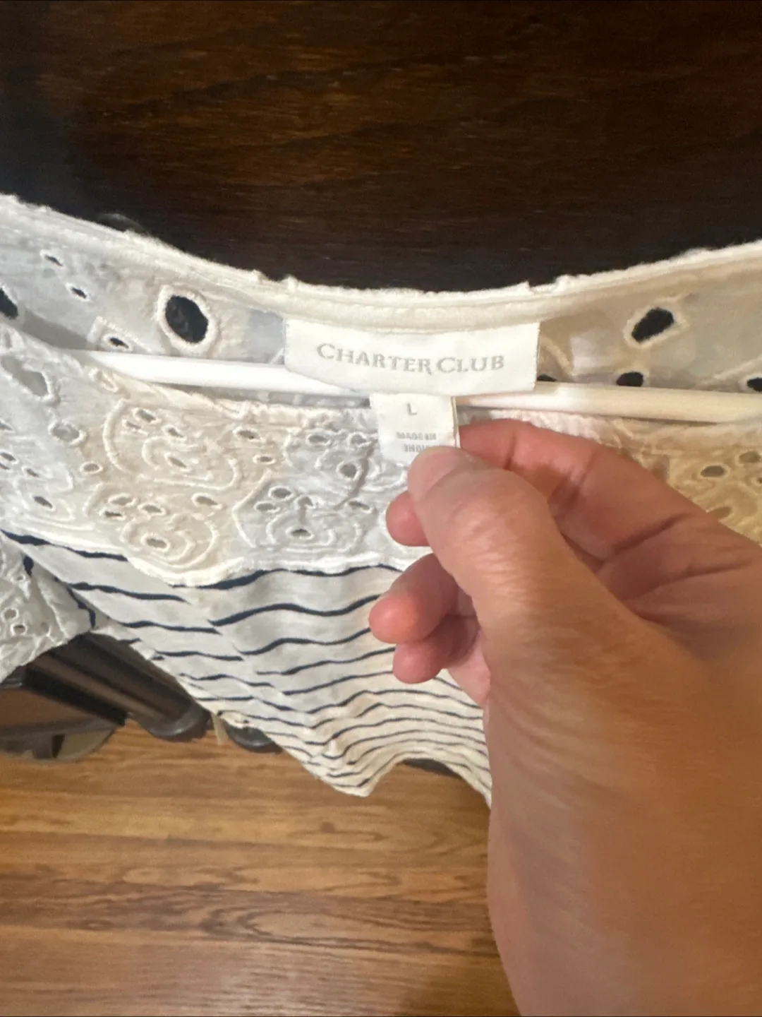 Charter Club Women's Eyelet Detail Striped Shirt, Size L image indicator(2)