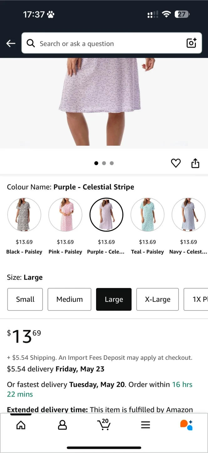 Brand New- Just Love Women's Purple Celestial Stripe Nightshirt thumbnail