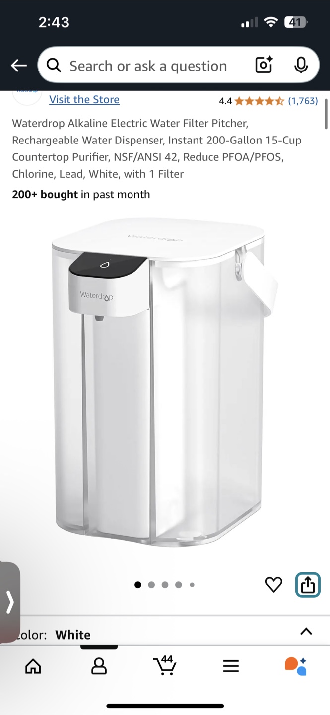 Waterdrop Alkaline Electric Water Filter Pitcher