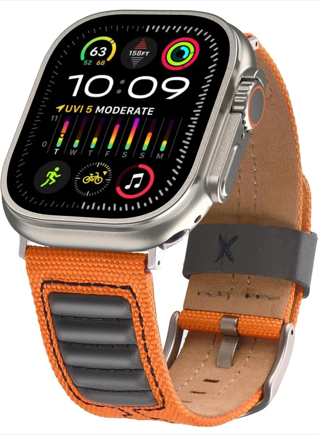 Wristitani Apple Watch Band - Orange Nylon & Leather image indicator(2)