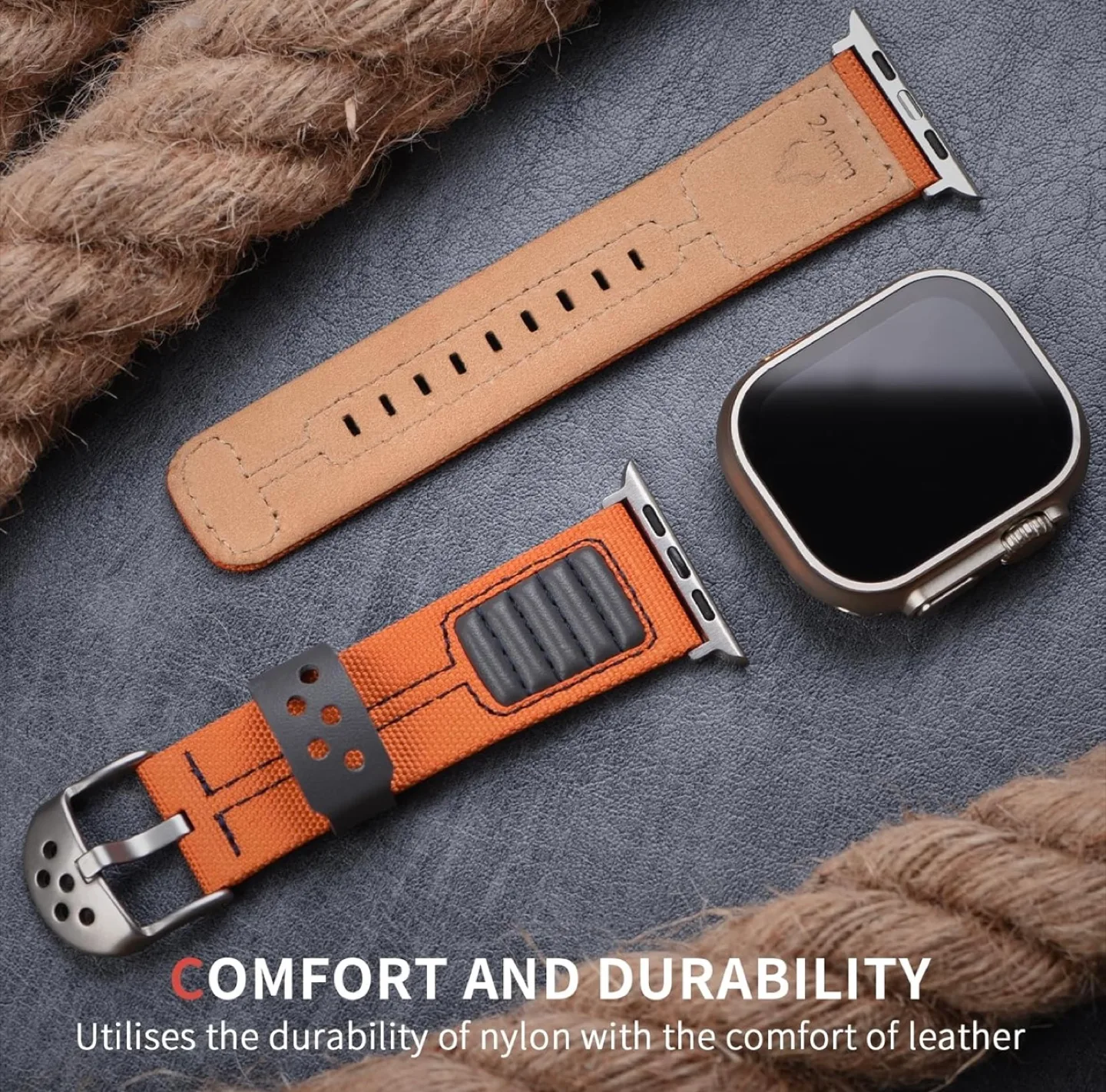 Wristitani Apple Watch Band - Orange Nylon & Leather image indicator(3)