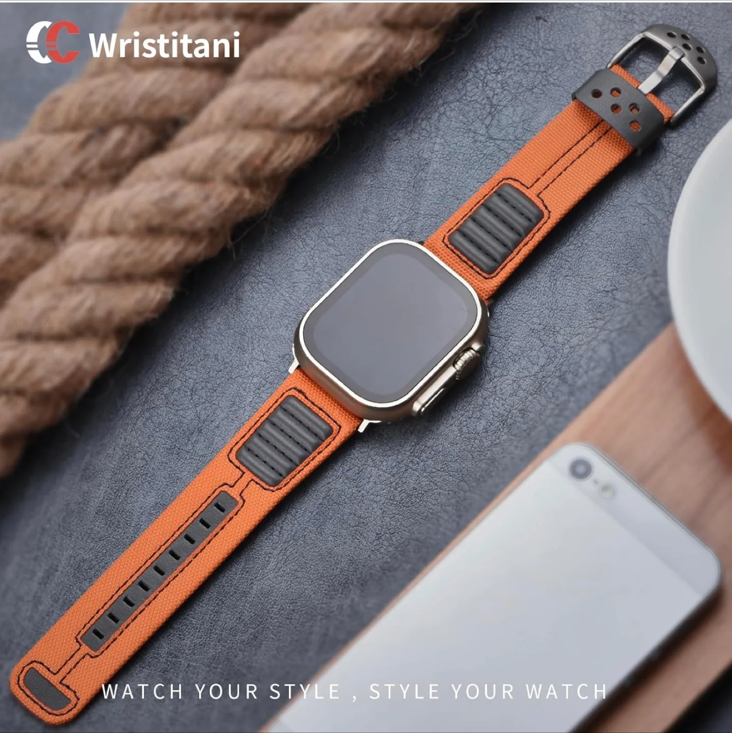 Wristitani Apple Watch Band - Orange Nylon & Leather image indicator(5)