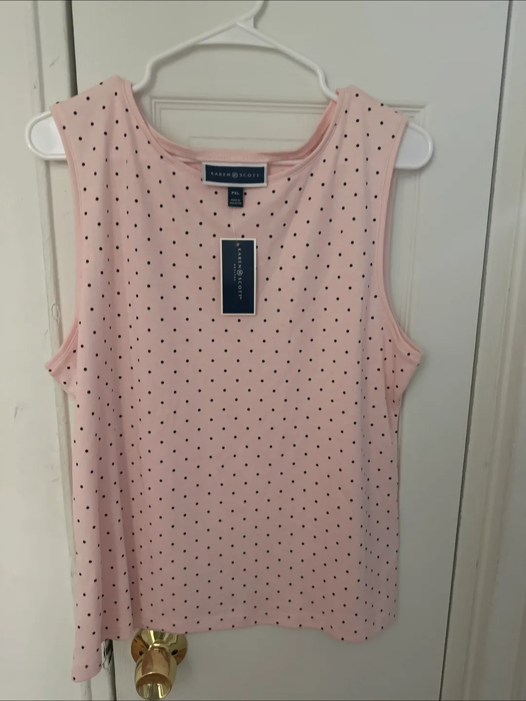 Karen Scott Pink and Black Polka Dot Tank Top - Size PXL thumbnail