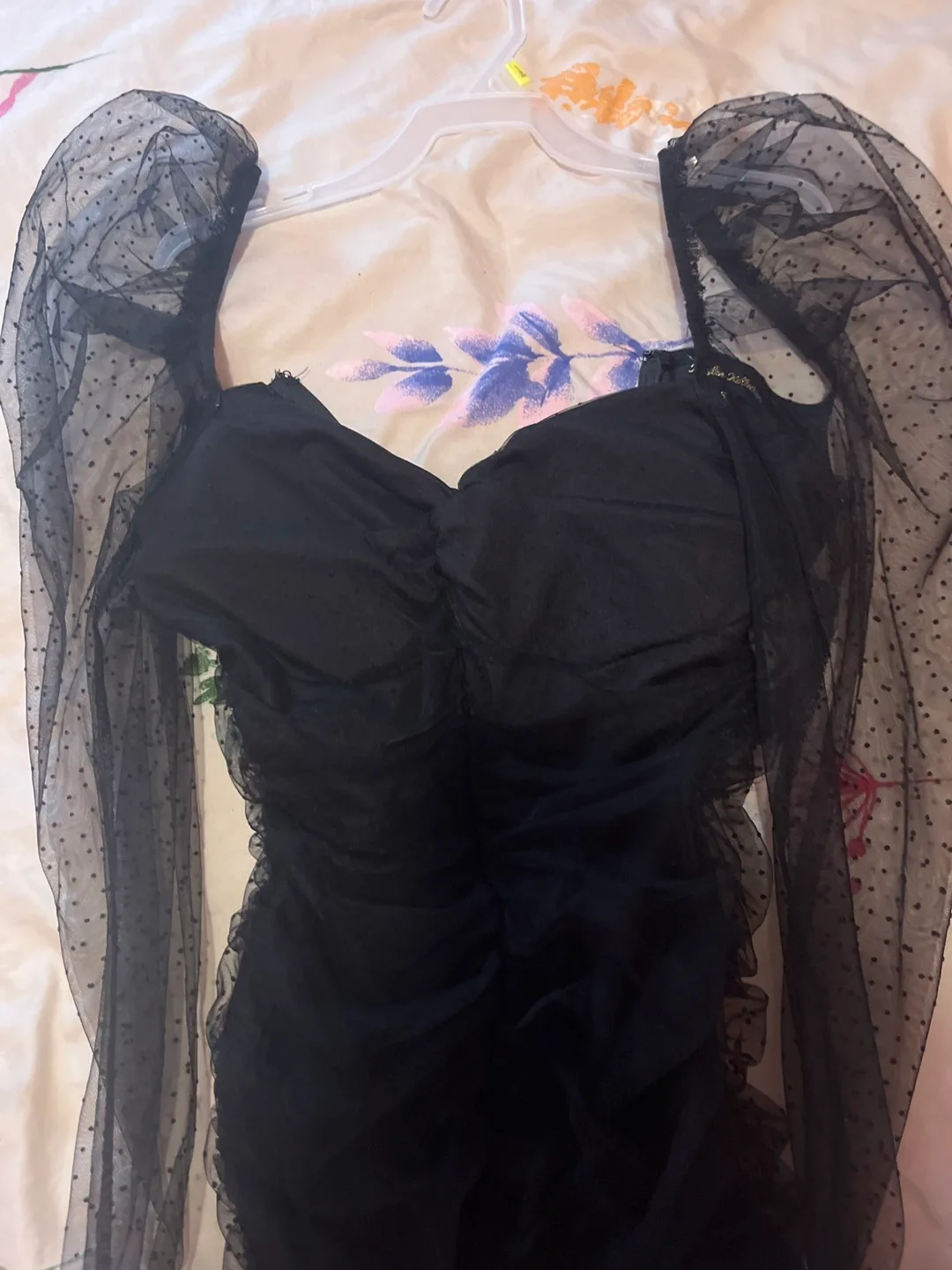 GOTHIC VINTAGE BLACK Mesh Mini Dress with Puff Sleeves thumbnail