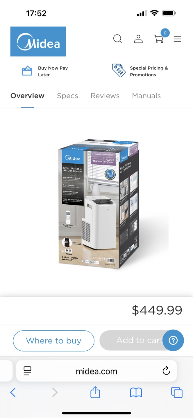 Midea 10,000 BTU Smart Inverter Portable Air Conditioner