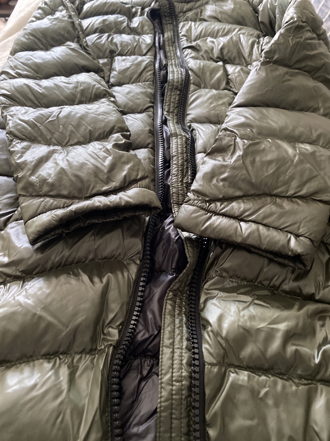 Women's Calvin Klein Olive Green Long Puffer Jacket with Hood - photo 4