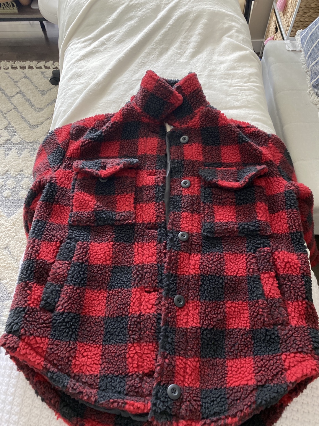 American Eagle Red and Black Buffalo Check Sherpa Jacket - photo 4