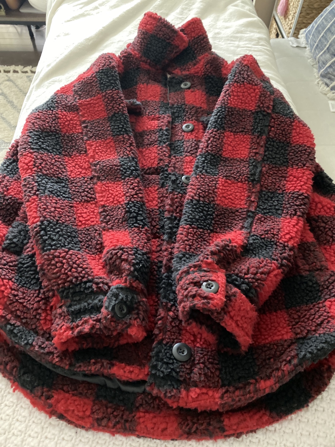 American Eagle Red and Black Buffalo Check Sherpa Jacket - photo 3