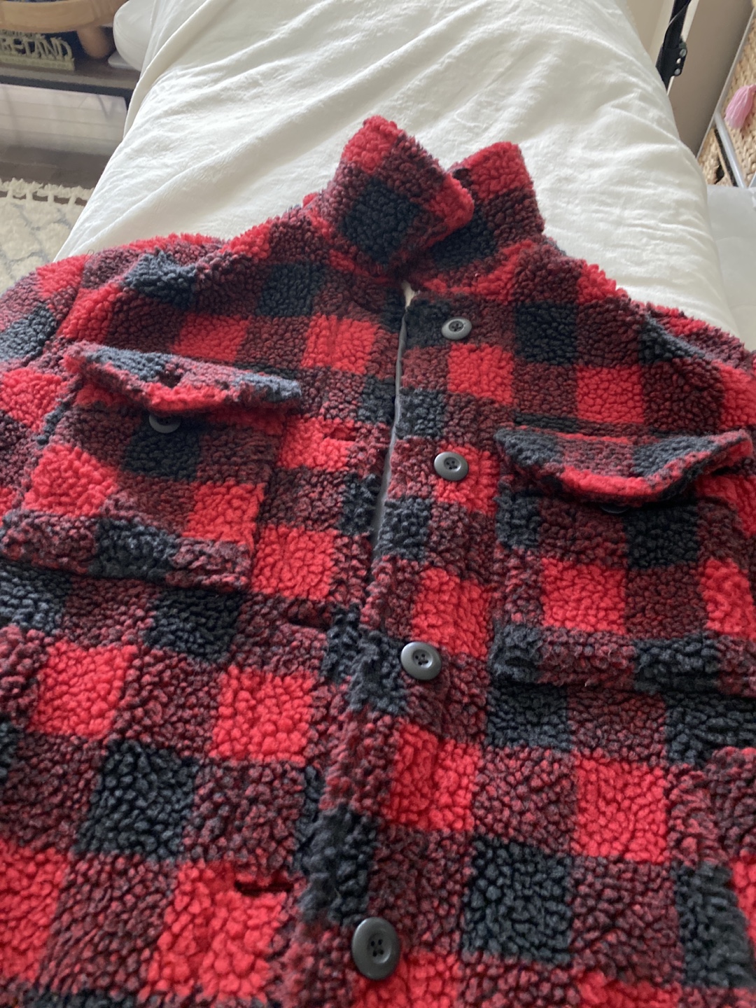 American Eagle Red and Black Buffalo Check Sherpa Jacket - photo 2
