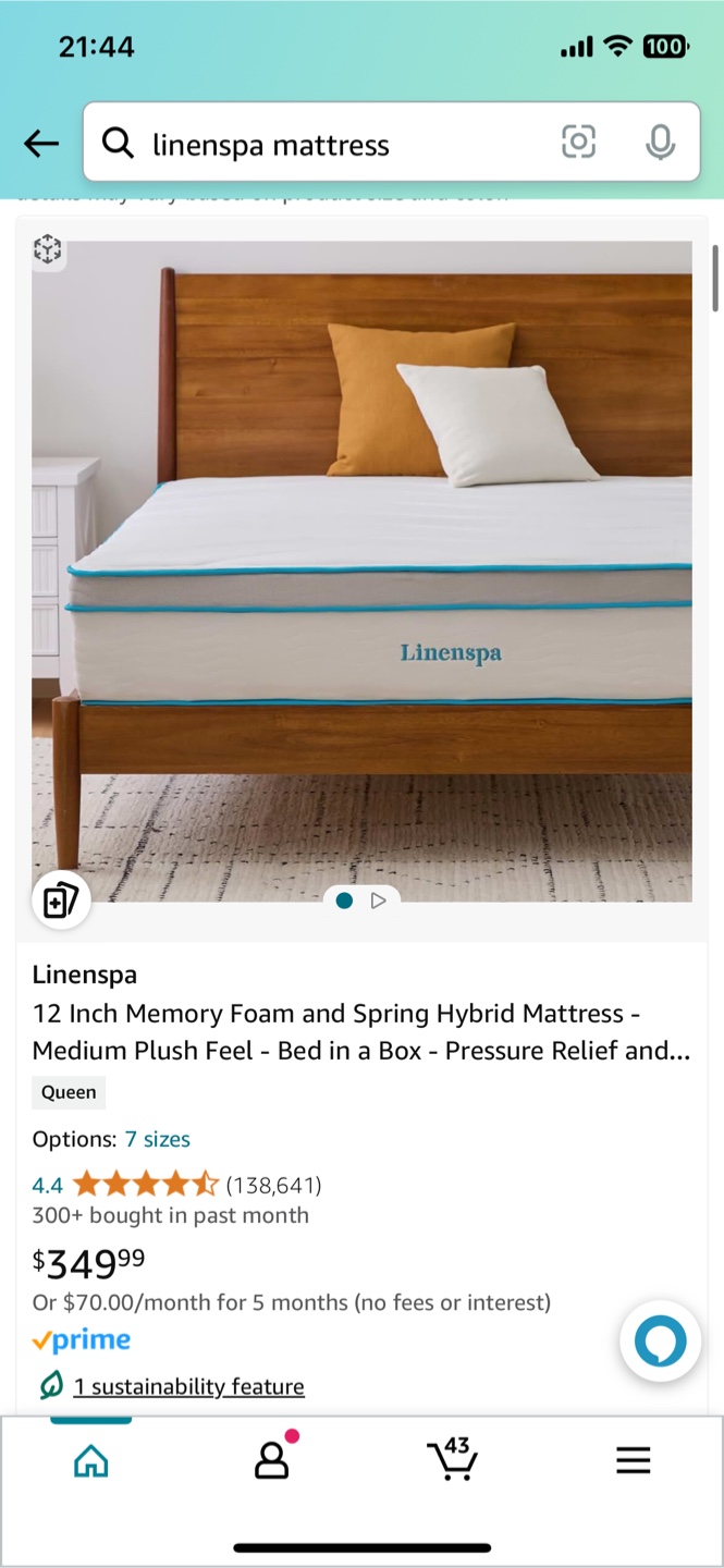 Linenspa 12 Inch Memory Foam Hybrid Mattress - Queen