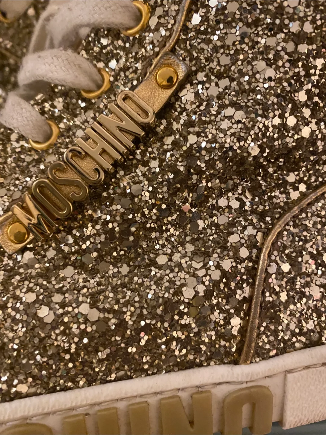 Authentic Moschino high top gold sneakers image indicator(3)