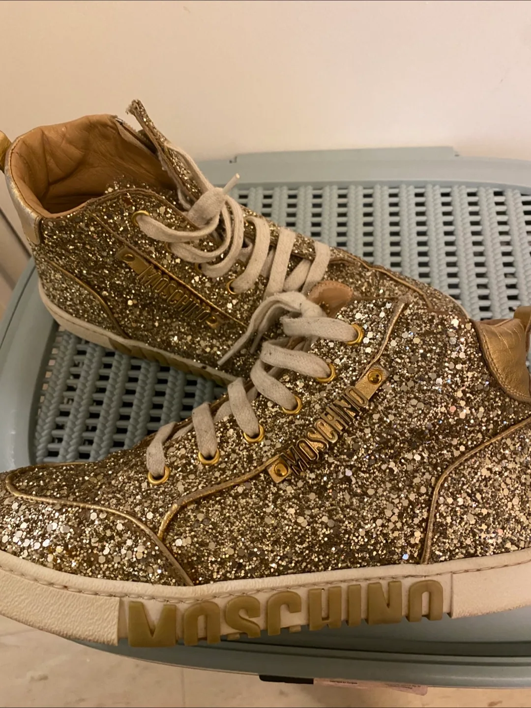 Authentic Moschino high top gold sneakers thumbnail