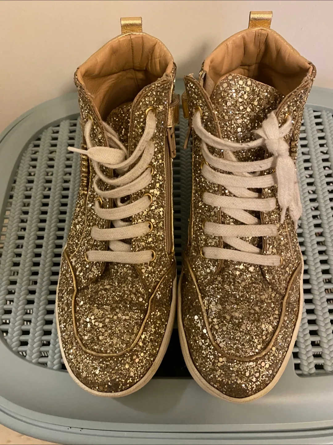 Authentic Moschino high top gold sneakers image indicator(2)
