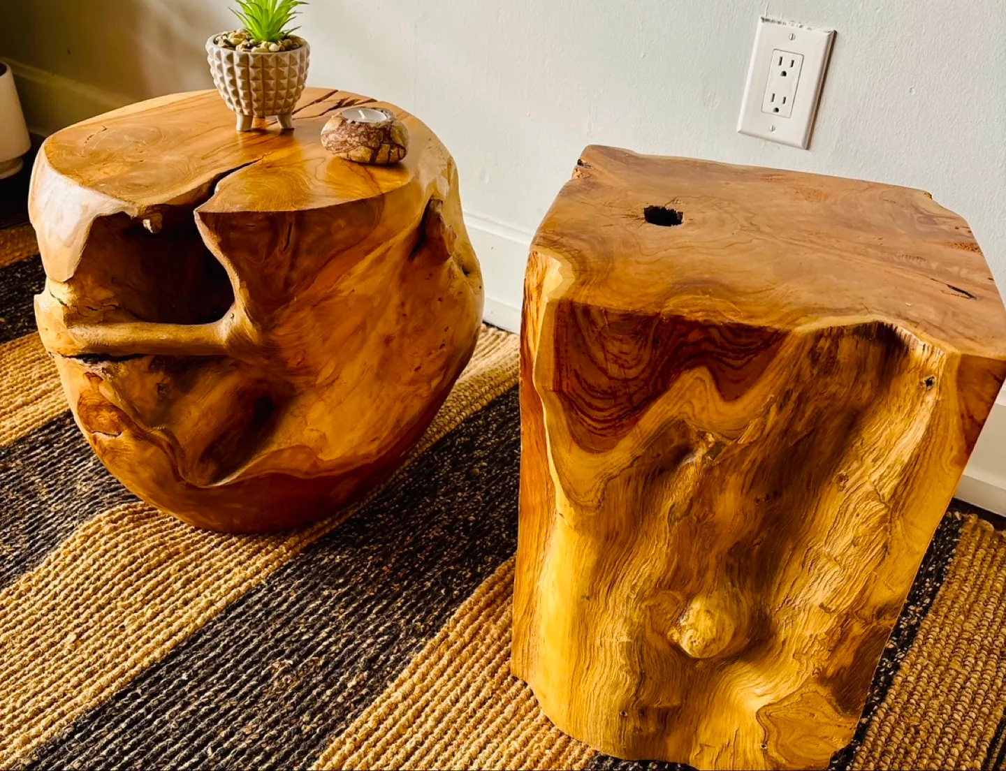Pair of Rustic Teak Wood Side Tables thumbnail