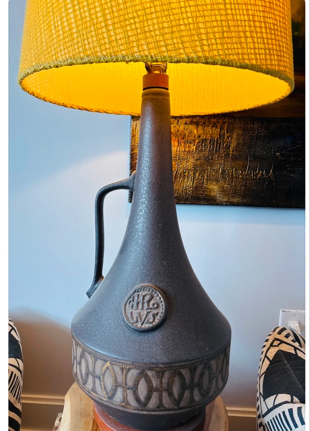 Vintage Mid-Century Modern Table Lamp with Mustard Yellow Shade thumbnail