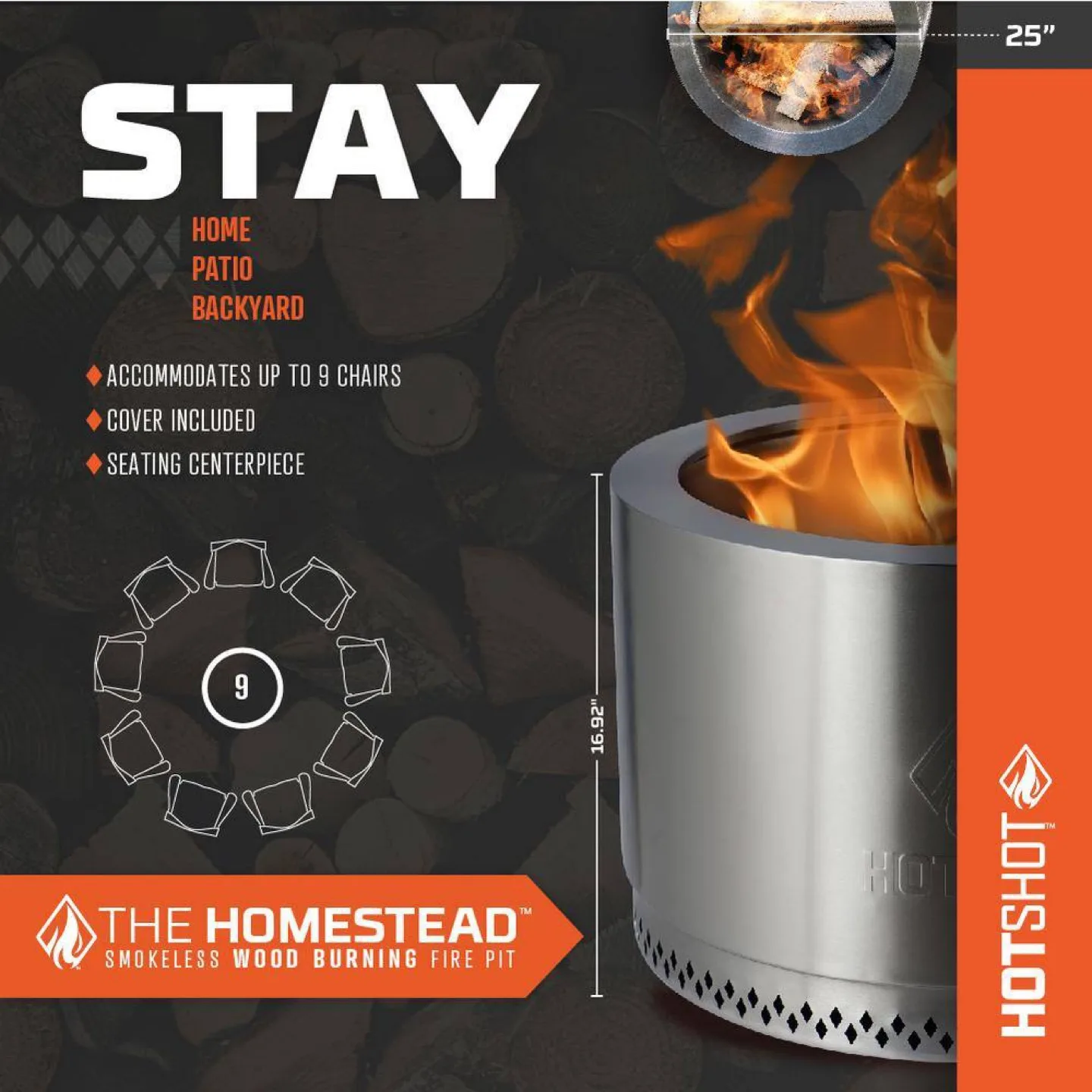 HotShot Homestead 25 in. Round Smokeless Wood-Burning Fire Pit image indicator(9)