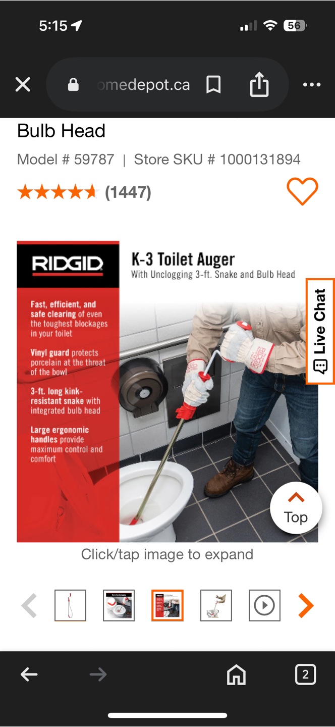 RIGID K3 3 Ft. Toilet Auger with Bulb Head Model # 59787 - photo 3