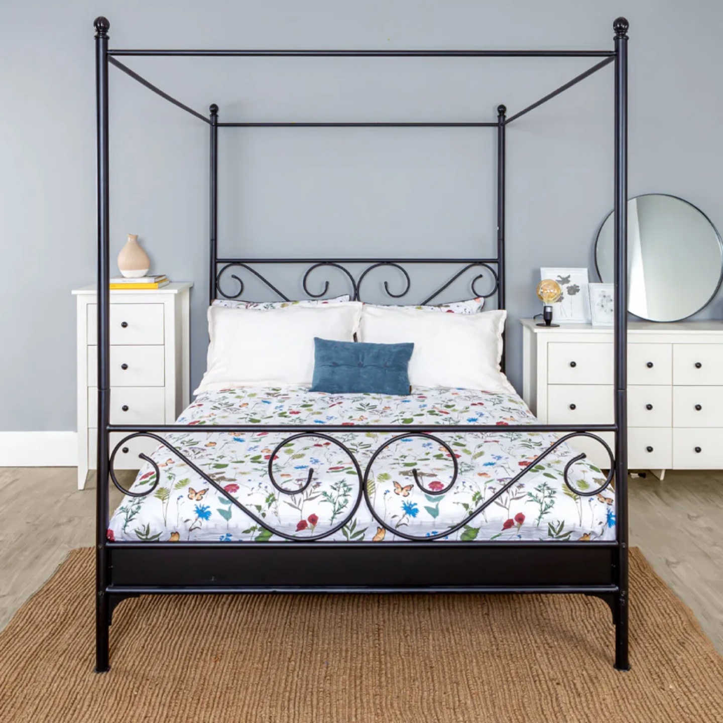 Black Metal Four Poster Canopy Bed Frame (Full) - photo 2