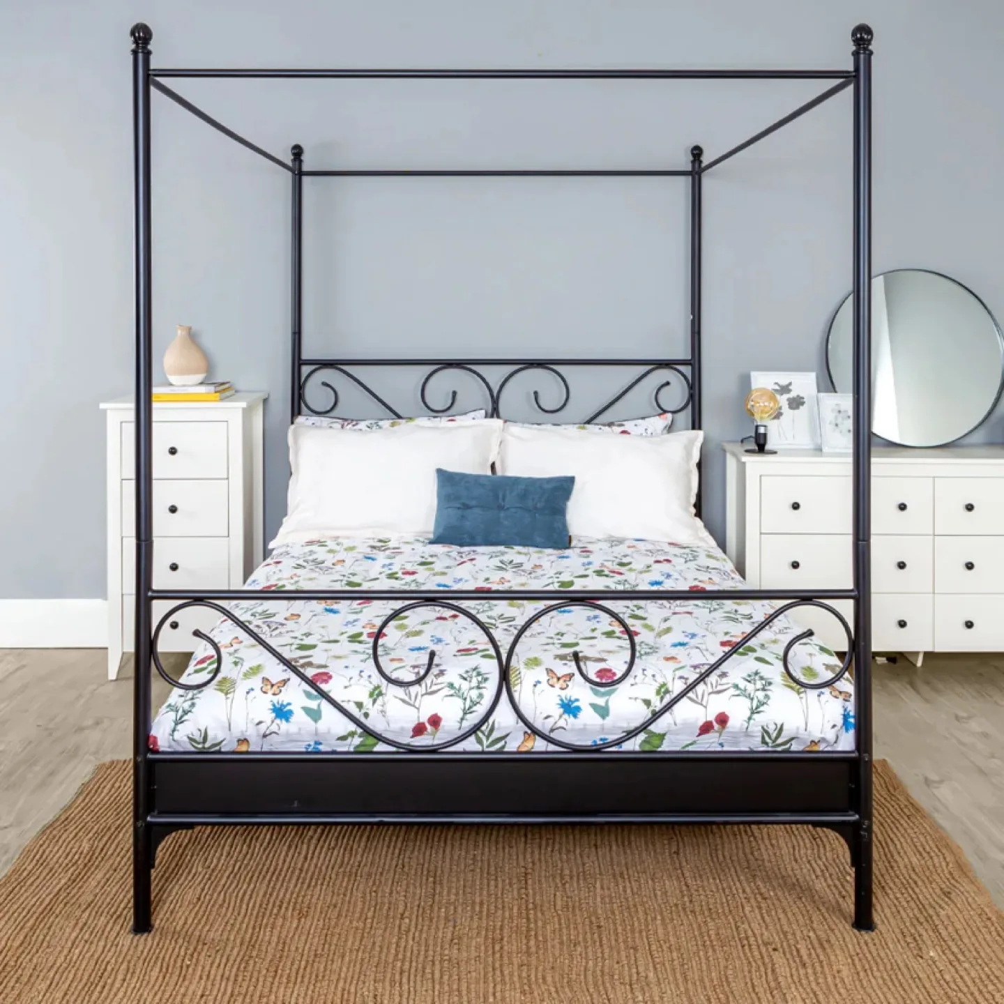 Black Metal Four Poster Canopy Bed Frame (Full) image indicator(2)