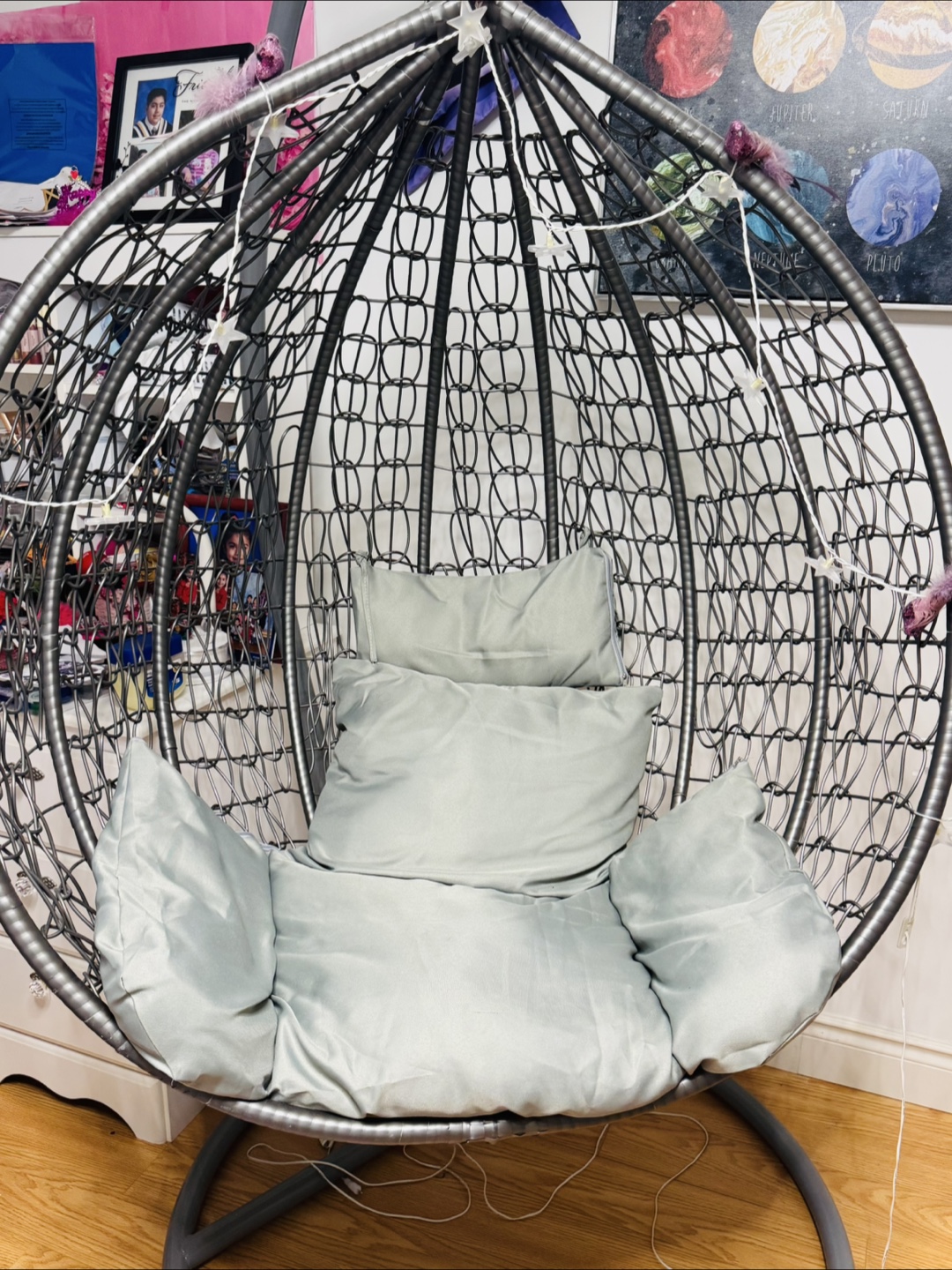 Grey Hanging Egg Chair with Cushions