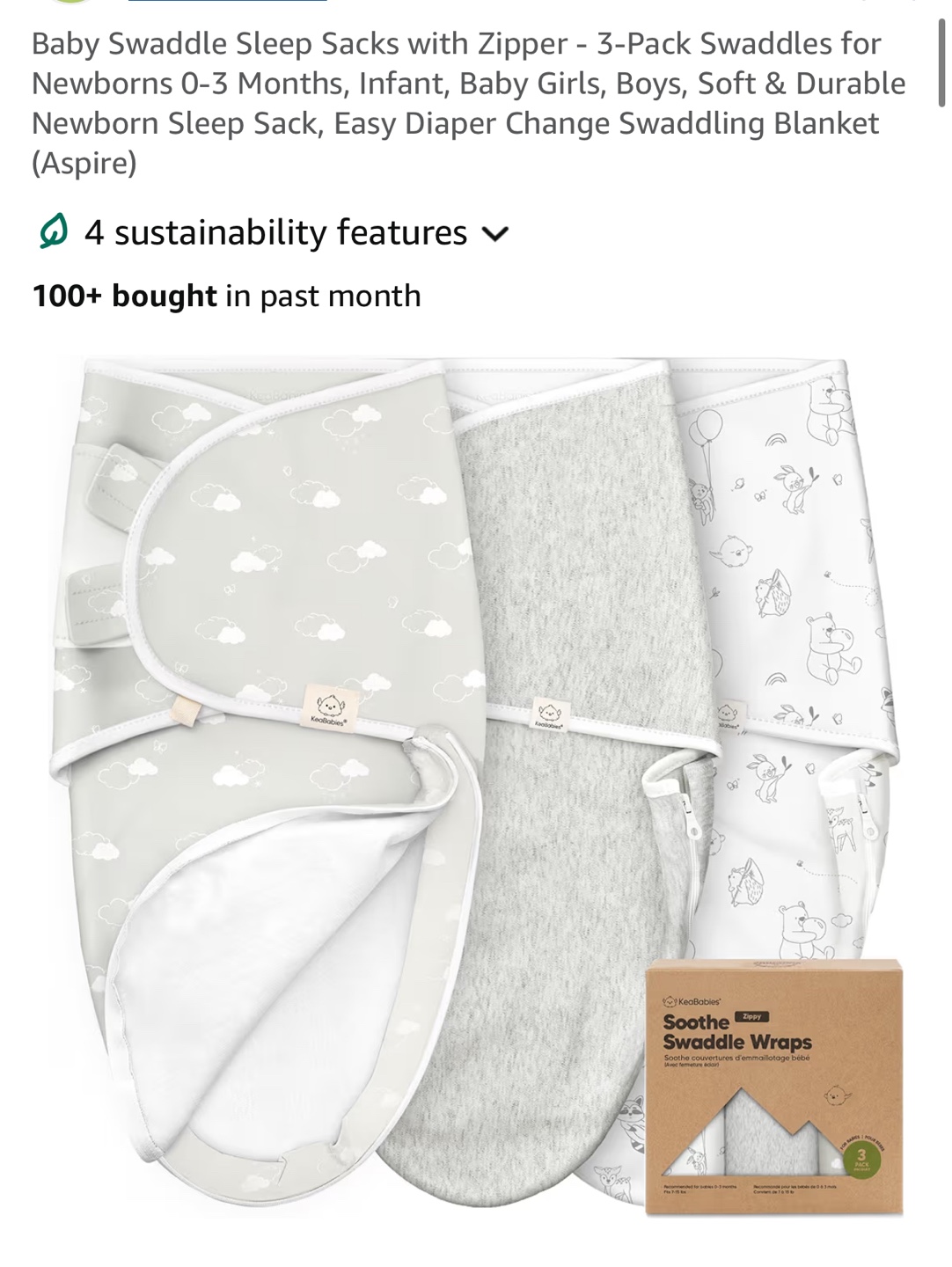 KeaBabies Soothe Swaddle Wraps 3-Pack