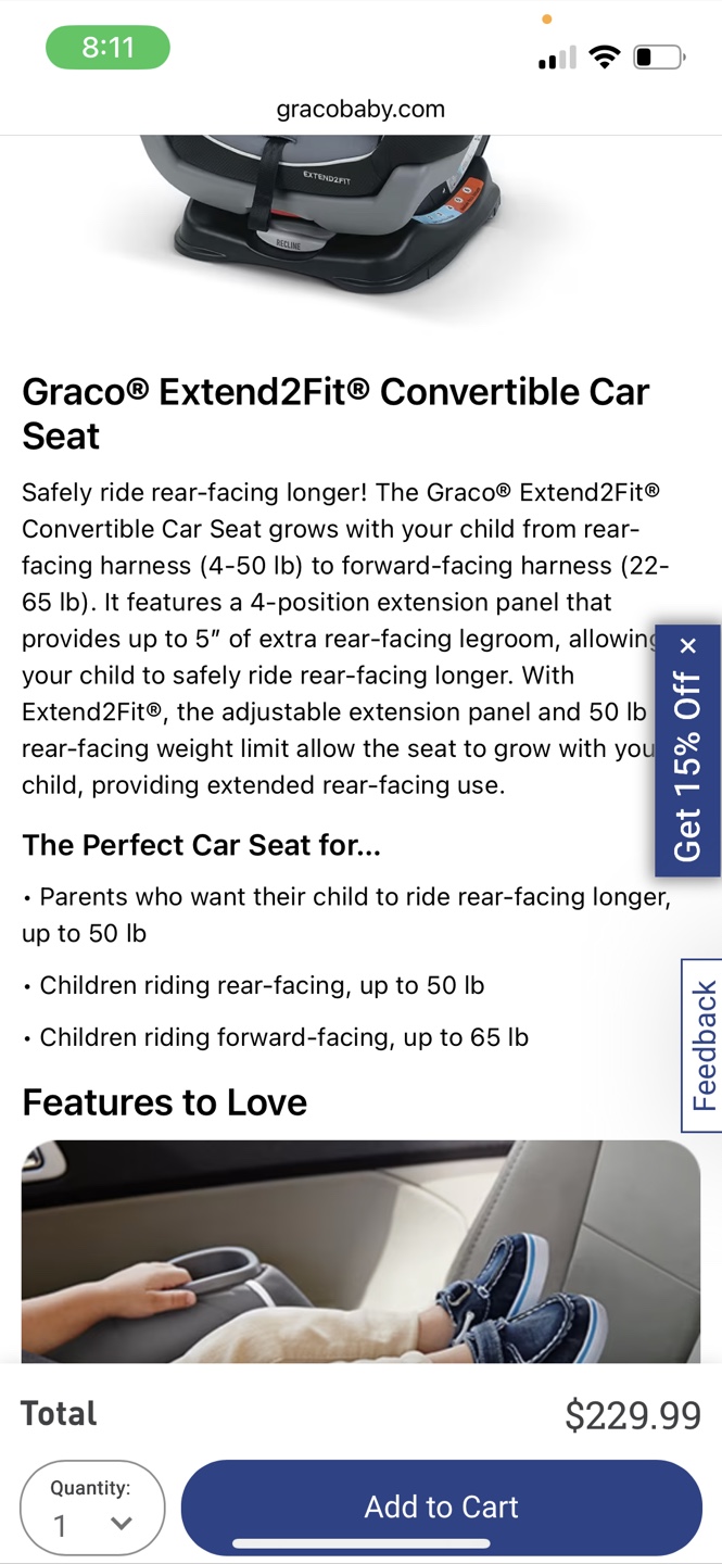Graco Extend2Fit Convertible Car Seat - Gotham - photo 2